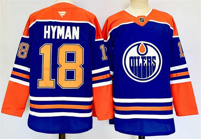 Mens Edmonton Oilers #18 Zach Hyman Royal 2024-25 Stitched Jersey